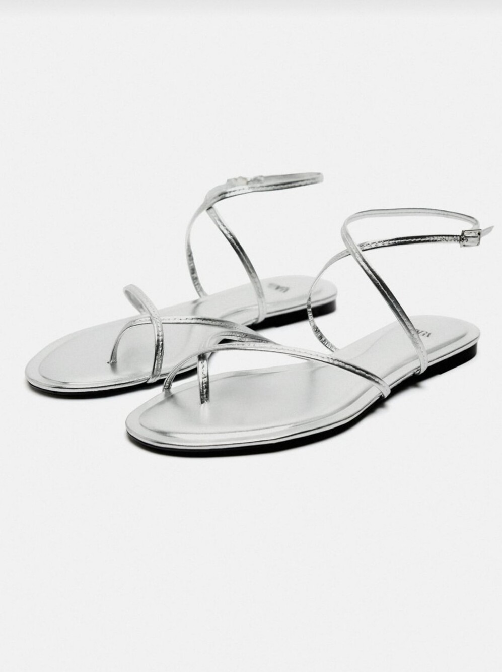 Zara Minimalist Silver Strappy Sandals Sz 7.5 US / 38 EUR